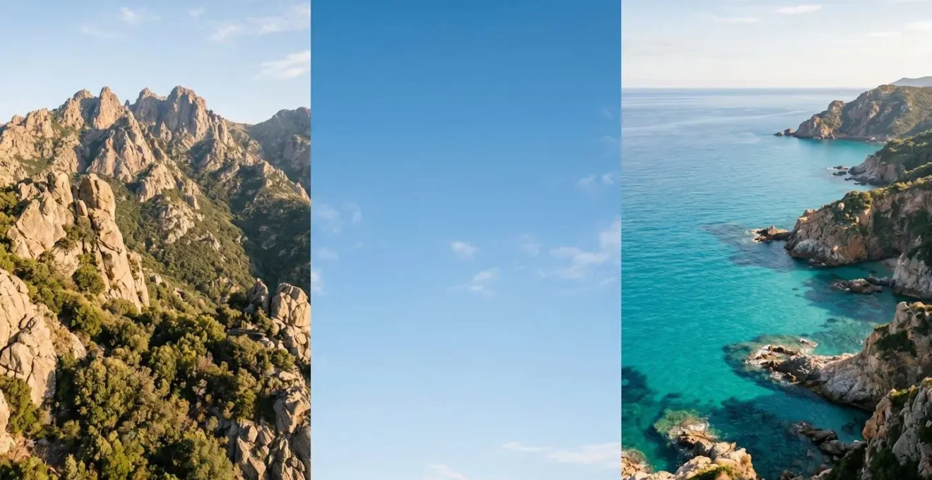 Contraste spectaculaire entre sommets corses et côte méditerranéenne, évoquant la proximité unique de la montagne et de la mer