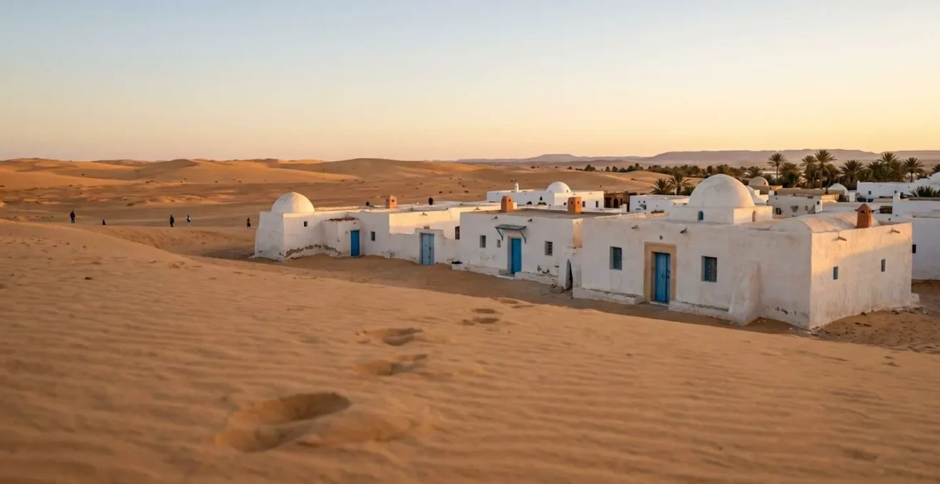 Scène évocatrice du tourisme en Tunisie avec éléments culturels et naturels authentiques