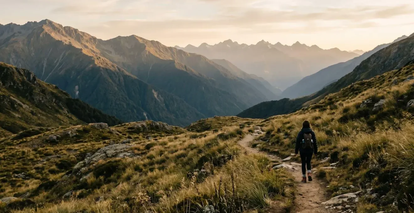 Voyageur solitaire sur un sentier de montagne préservé loin des zones touristiques