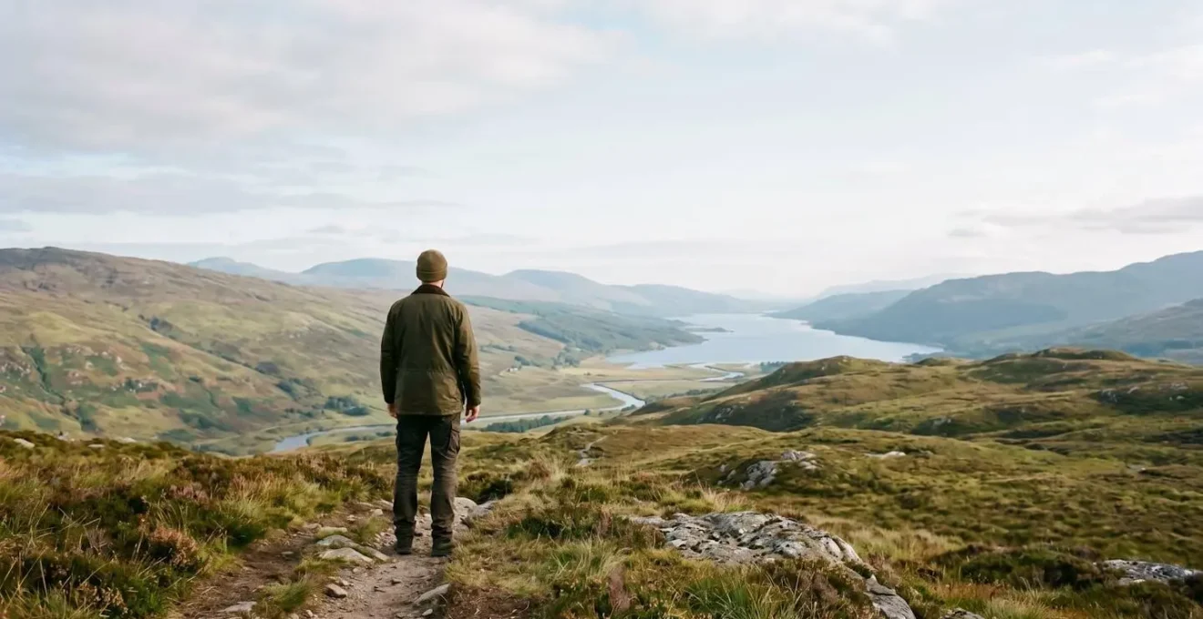 Voyageur solitaire contemplant un paysage naturel lors d'un moment de pleine conscience en voyage