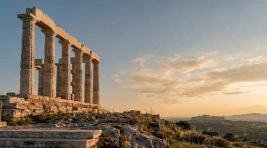 Vue majestueuse du Parthénon baigné de lumière dorée, symbole du culte antique d'Athéna sur l'Acropole d'Athènes