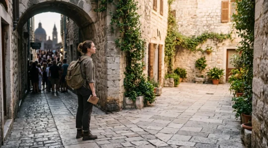 Voyageur face à plusieurs sentiers, symbolisant le choix d'une liste de visites personnelle plutôt que les incontournables