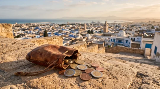 Composition évoquant un voyage authentique et abordable en Tunisie, entre médina et désert au lever du soleil